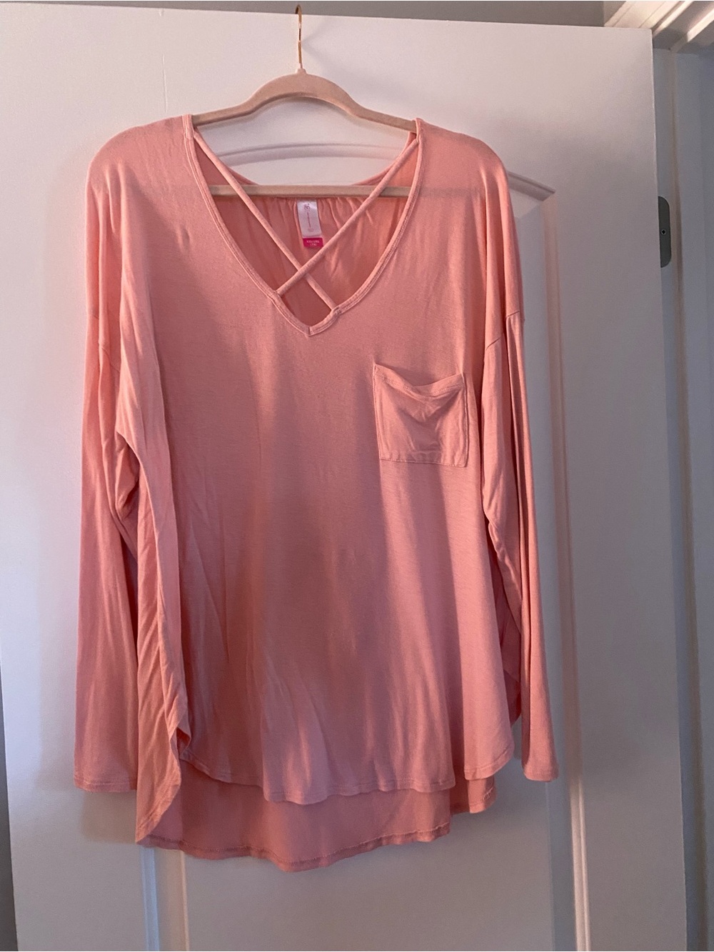 No Boundaries Blush Pink Crisscross V-Neck Long Sleeve Top